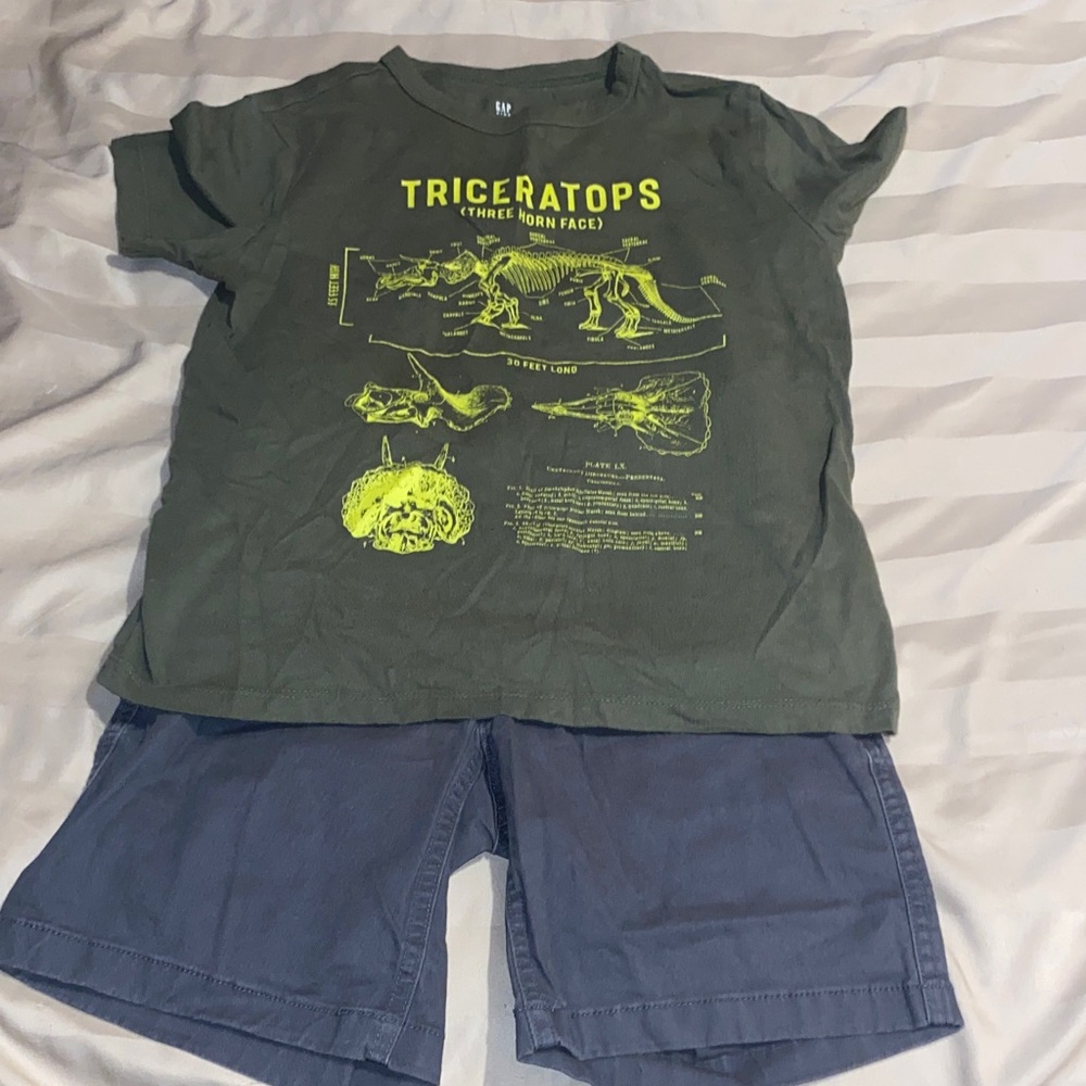 Green Dinosaur Graphic Tee and Blue Shorts Set
